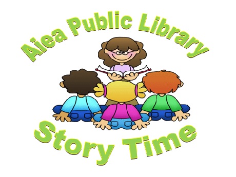 Aiea public library story time, reader with kids sitting at story time