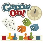 Game on design: dice, game pieces, dominoes pieces and a spinner