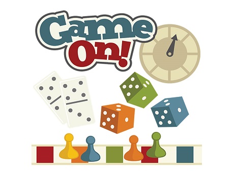 Game on design: dice, game pieces, dominoes pieces and a spinner