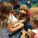 Girl reading to dog