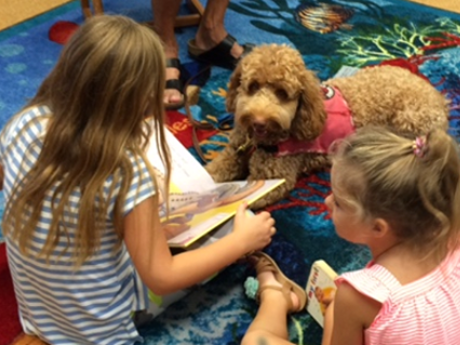 Girl reading to dog