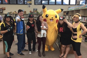 Group of people dressed in Pokemon costumes
