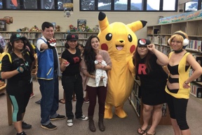 People dressed up as pokemon