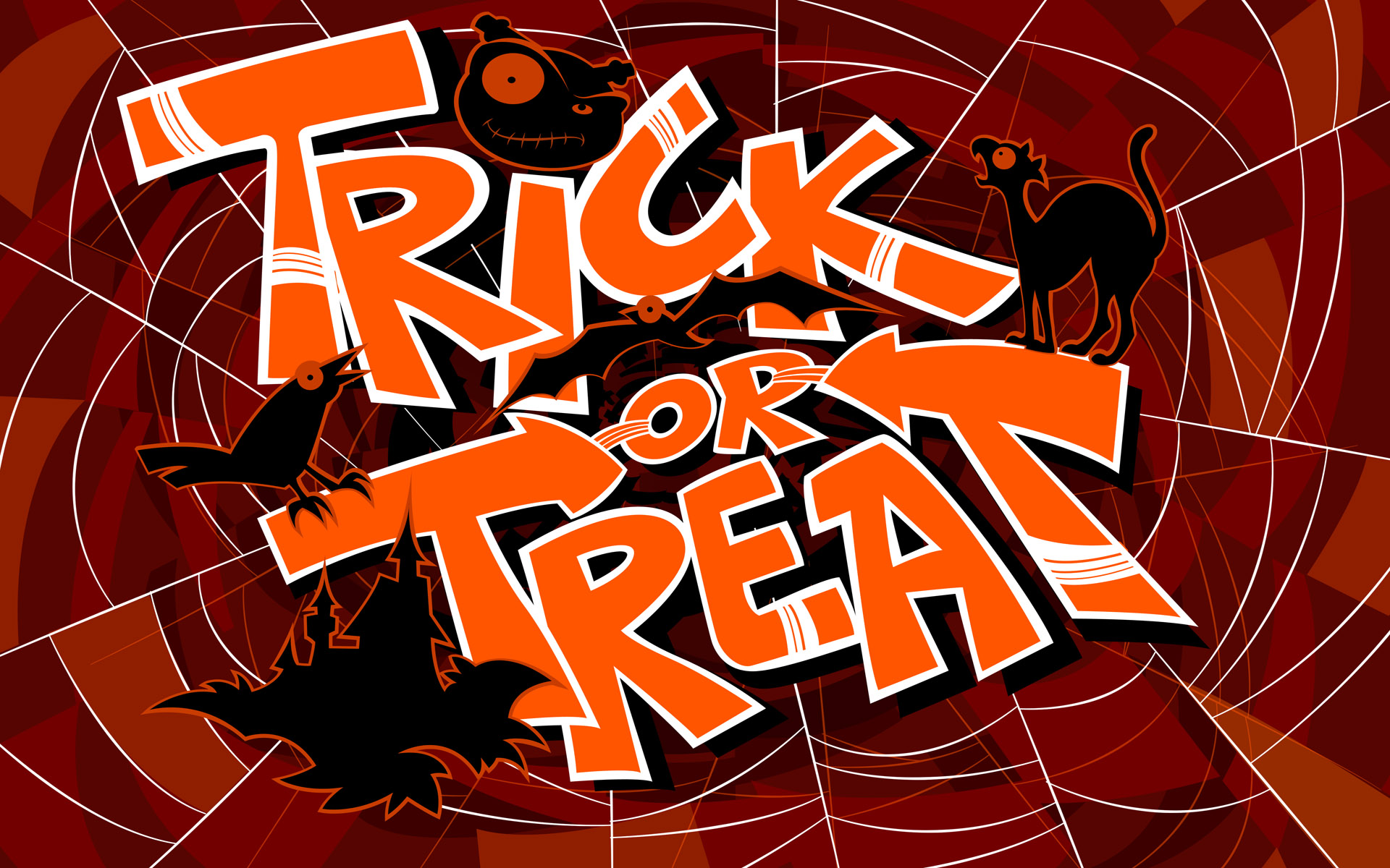 trick-or-treat design with halloween creatures and a web design