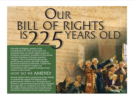 Bill of Rights image with the founding fathers gathering