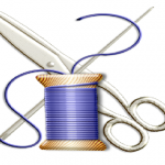 needle, thread, and scissors