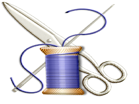 needle, thread, and scissors