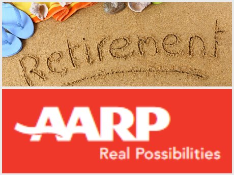 retirement written in the sand and aarp logo