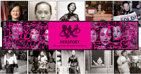 Herstory exhibit logo and photogrpahs of Chinese American women