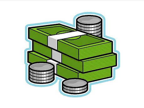 image of green currency and stacks of silver coins