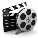 movie reel and clapperboard