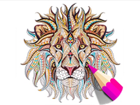 Lion face coloring page with coloring pencil