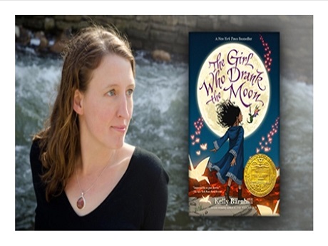 Kelly Barnhill and cover of her Newbery book