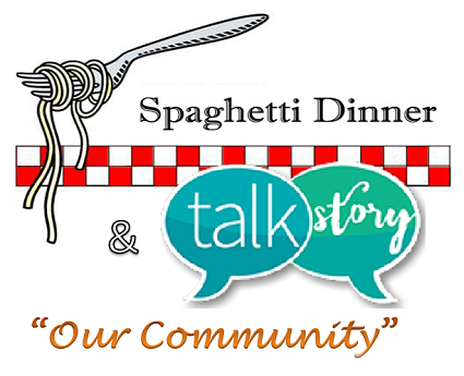 Fork with spaghetti and speech bubbles
