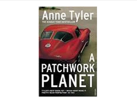 Book Cover, "Anne Tyler, A PATCHWORK PLANET", a red vintage sportscar