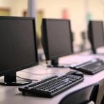 Computer stations on a table