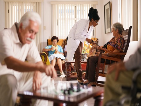 Seniors living at a care home