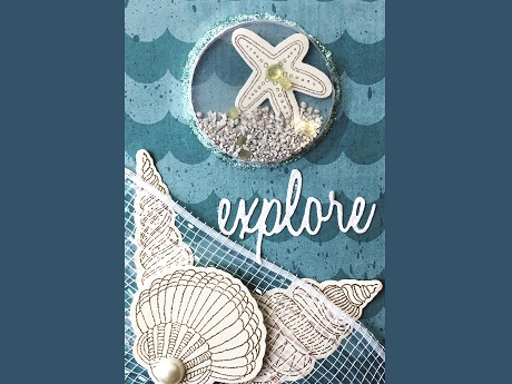 Ocean and seashell themed shaker card.