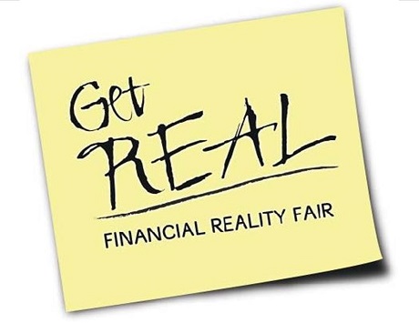 Post-it note with words "Get Real--Financial Reality Fair"