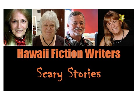 Photos of authors Gail Baugniet, Carol Catanzariti, Michael Little, and Laurie Hanan with caption Hawaii Fiction Writers Scary Stories.