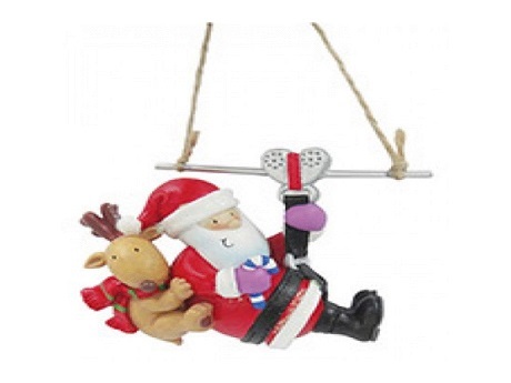 Santa and reindeer figurine on a zipline