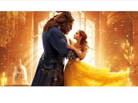 Tall beast dances with Beauty in a yellow dress