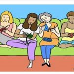 Women on couch knitting