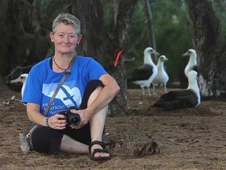 Hob Osterlund with Laysan Albatrosses