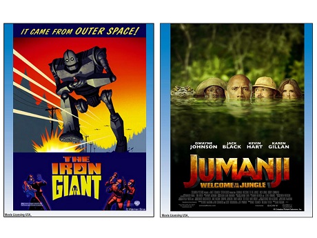 Movie posters for The Iron Giant and Jumanji: Welcome to the Jungle