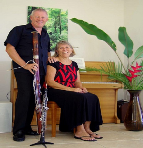 Roland Maurer on oboe and bassoon and Ursula Hesse on piano posing for the photo