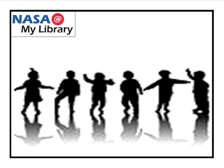 text: "NASA @ My Library", kid's shadows dancing