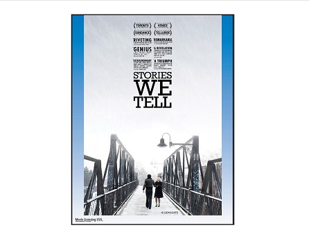 Documentary poster with a snow-covered bridge and two people walking across the bridge