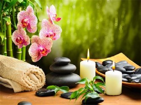 Rocks, orchid and candles