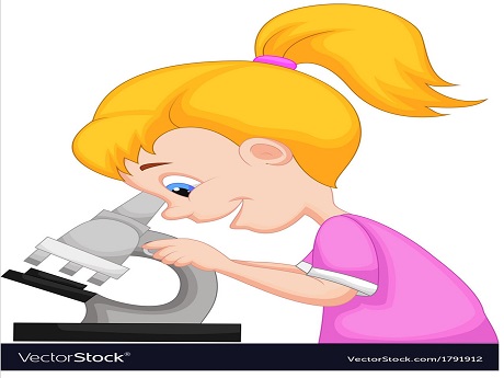 Cartoon girl looking at microscope