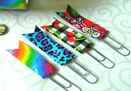 Duct tape paper clip bookmarks