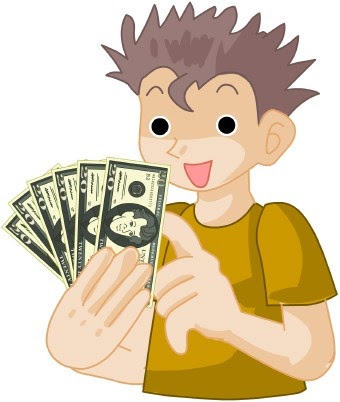 Cartoon kid holding $20 bills