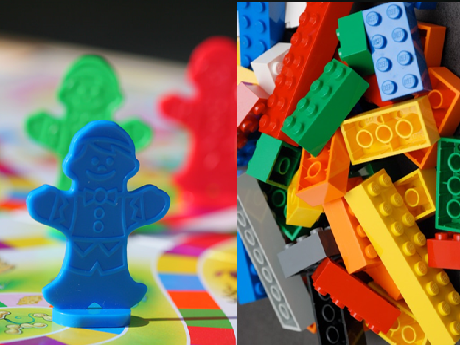 Candyland game pieces and LEGOs