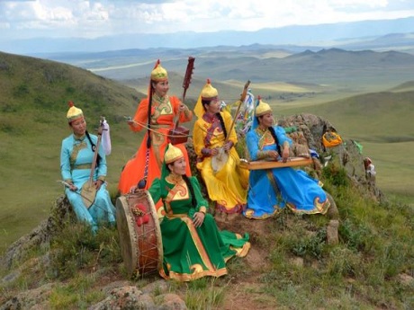 Members of Tyva Kyza on hillside