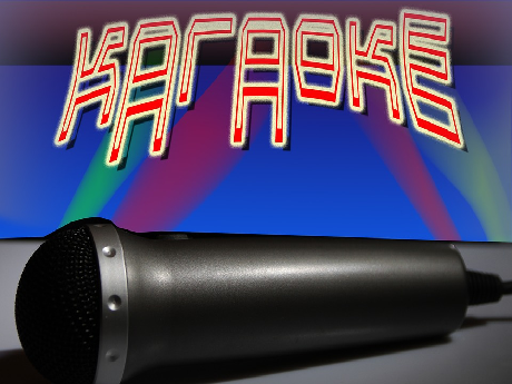 microphone in foreground with "karaoke" written above it