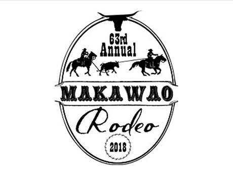 oval with rodeo images and text: "63rd Annual Makawao Rodeo 2018"