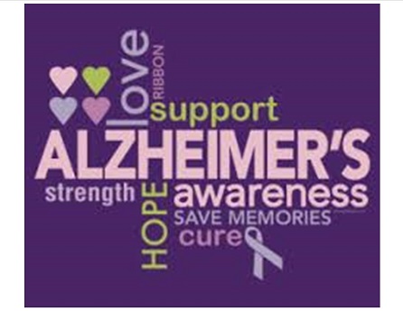 Purple and pink word graphic about Alzheimer's