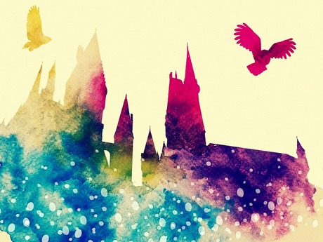 Colorful Hogwarts and owl profiles