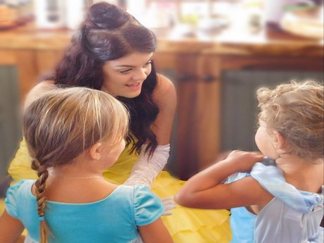 Princess Belle talking to children