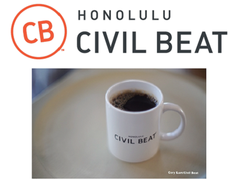 Honolulu Civil Beat flyer featuring Civil Beat logo and a coffee cup