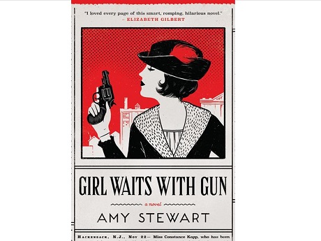 Book cover featuring woman in profile with bobbed hair and a gun against newspaper-style background