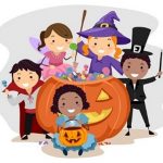 Cartoon children in halloween costumes