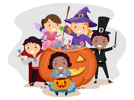 Cartoon children in halloween costumes