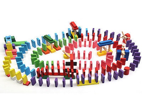 Rainbow colored dominos lined up
