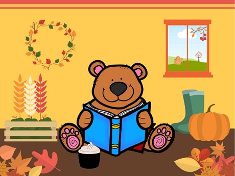 Autumn Fall Thanksgiving Story Time Bear Reading Blue Book