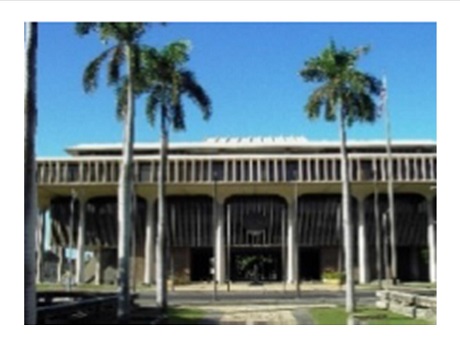 color photo of outside of Hawaii State Capitol building